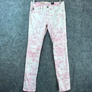 AG Adriano Goldschmied The Stilt Cigarette Jeans Womens 25 Pink White Tie Dye